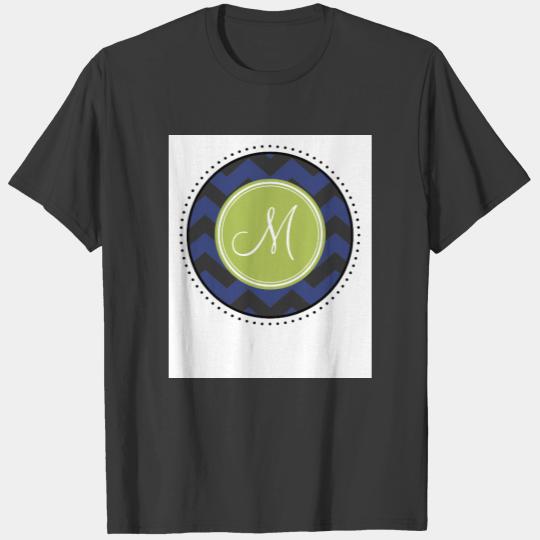 Chevron Pattern with Monogram - Navy Lime T-shirt