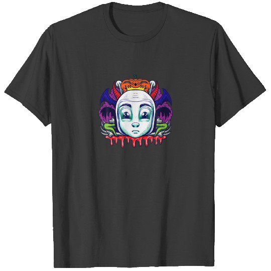 Scared Boy Clown Halloween Costume Bat Wings Pumpk T-shirt
