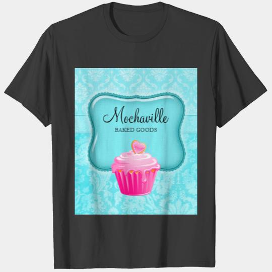 Bakery Cupcake Vintage Damask Aqua T-shirt