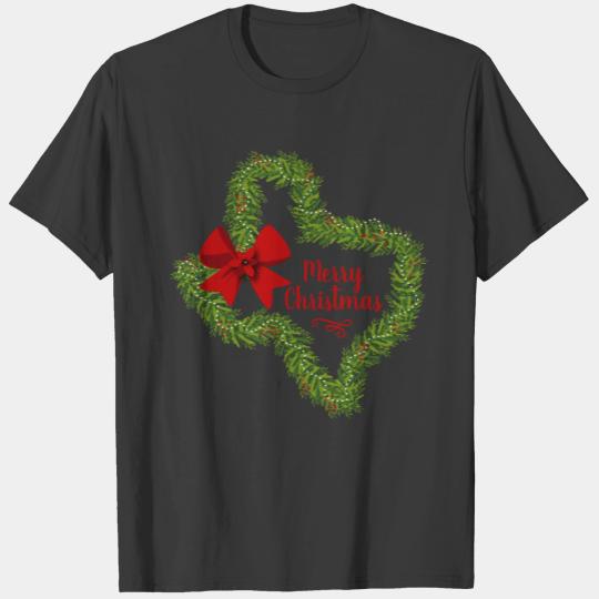 Texas Christmas Wreath with Red Bow T-shirt