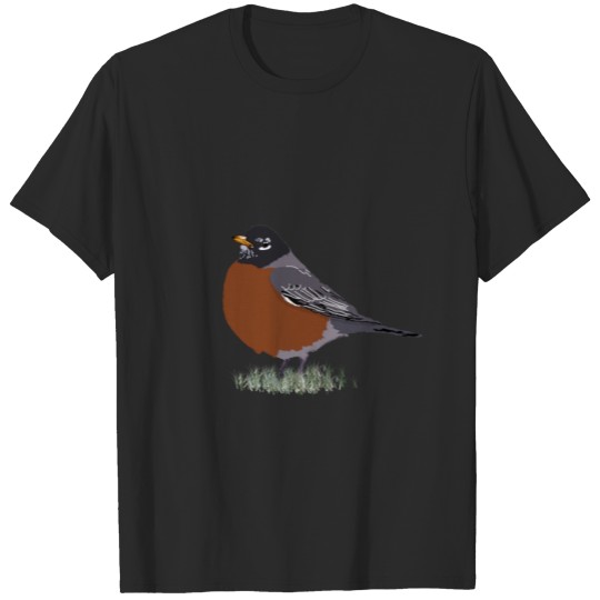 Red Breasted American Robin Digitally Drawn Bird T-shirt