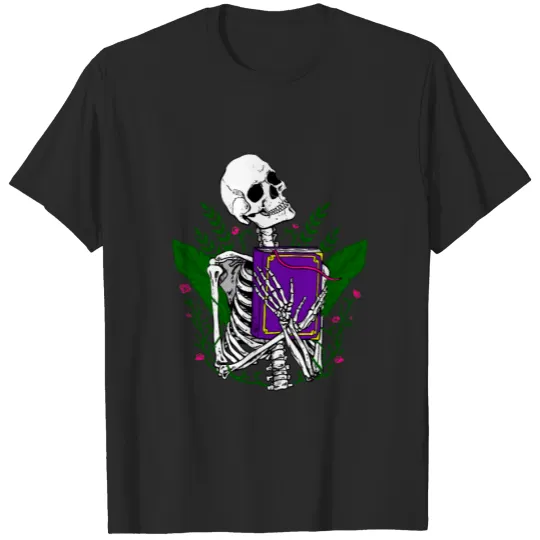 skeleton book lover Skull creepy halloween T-shirt