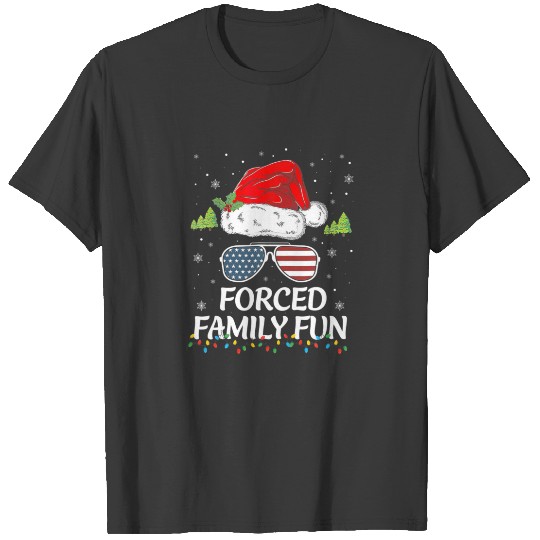 Forced Family Fun Santa Hat American Flag Sunglass T-shirt