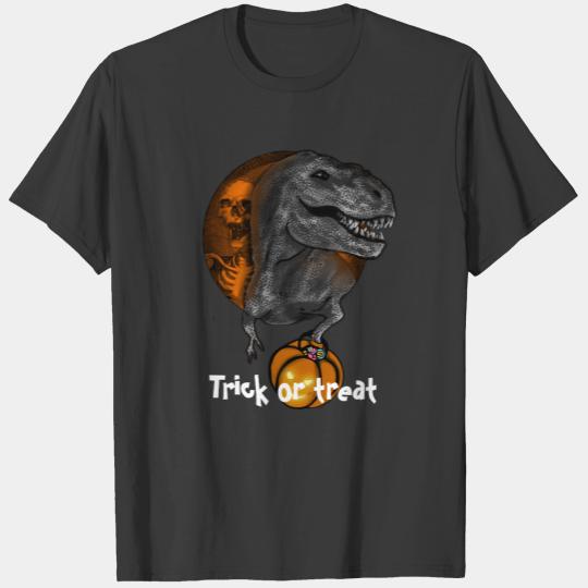T-Rex and skeleton trick or treat Halloween costum T-shirt