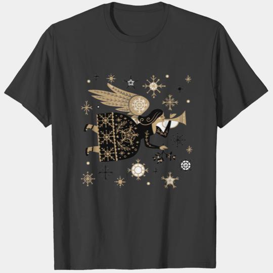 Gold Angel Stars Christmas Carol Folkart T-shirt