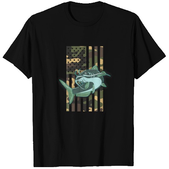Catfish Fishing Camo American Flag Camouflage Fish T-shirt