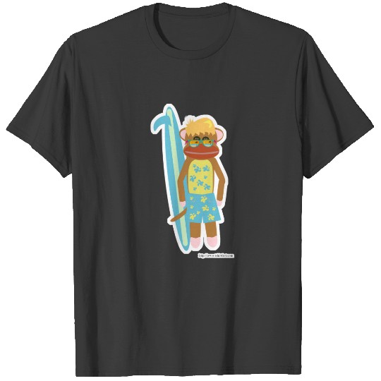 Cute Illustrated Cartoon Surfer Sock Monkey T-shirt