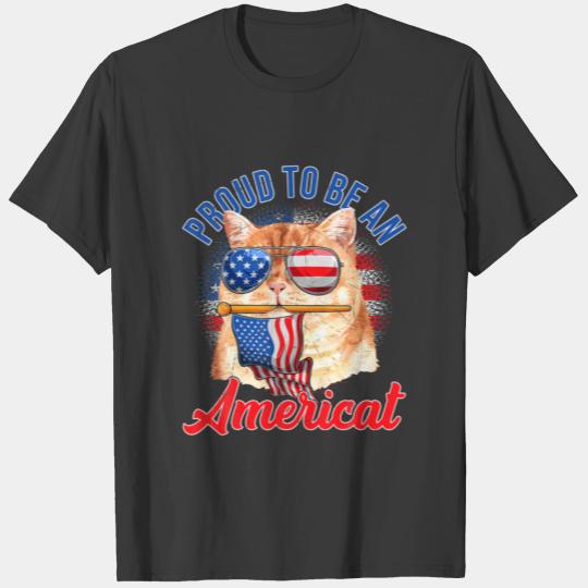 Proud To Be An Americat Cat USA Flag Sunglasses 4T T-shirt