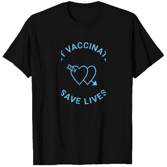 Get Vaccinated save lives light blue white hearts T-shirt