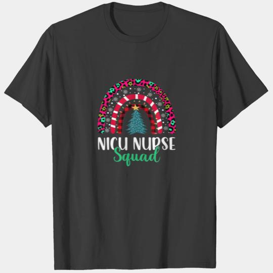 Boho Christmas Leopard Rainbow NICU Nurse Squad Nu T-shirt