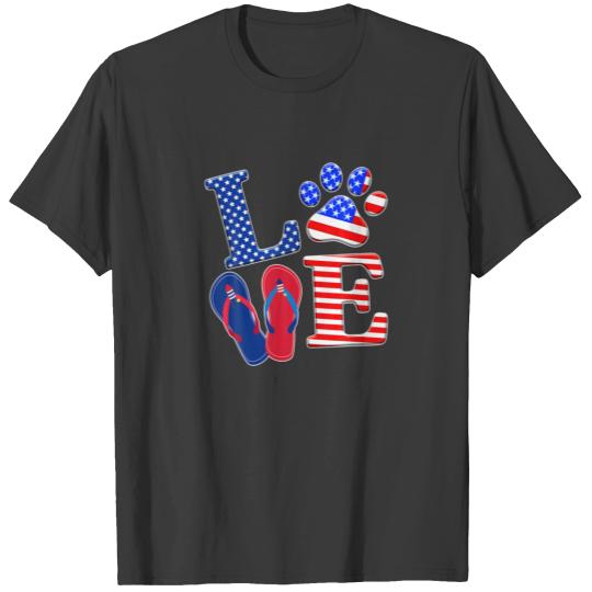 LOVE Dog Paw American Flag Flip Flops Dog Lover 4T T-shirt