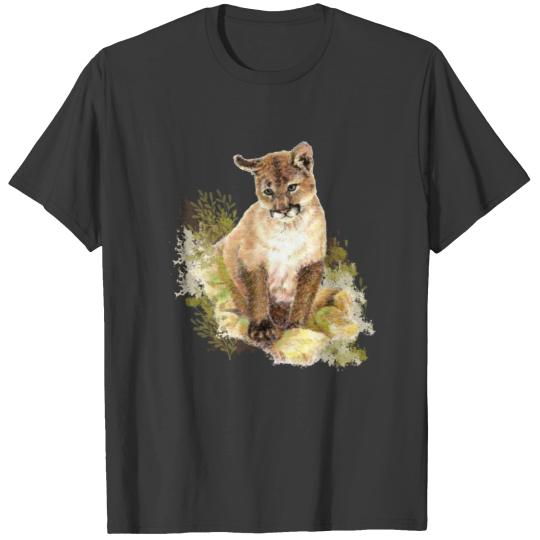 Cute Cougar Mountain Lion Cat Kitten Watercolor  T T-shirt