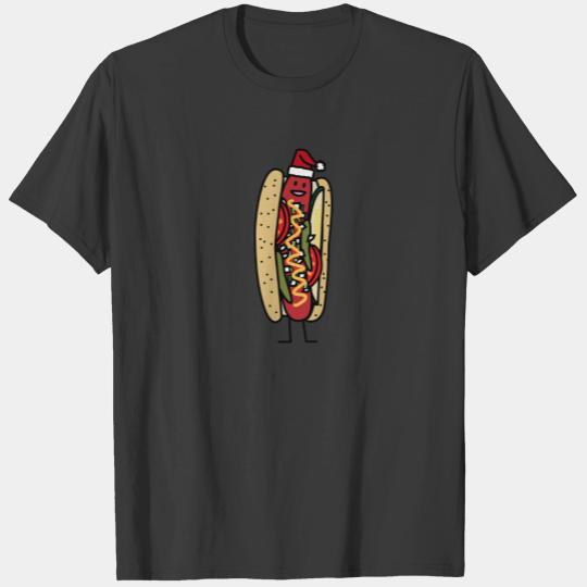 Chicago style hot dog Christmas Santa hat T-shirt