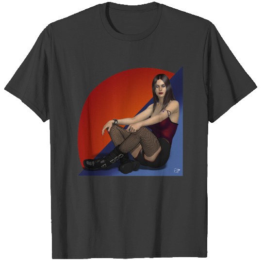 Ariana Hot Goth Babe 3d Pinup in Fishnets T-shirt