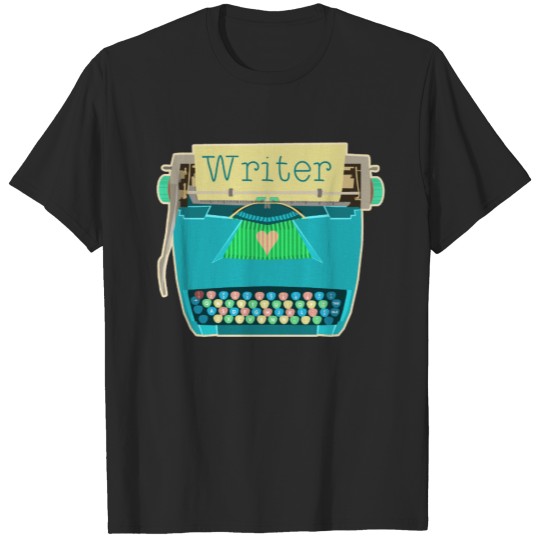 Writer Typewriter Cute Retro Modern Aqua Blue T-shirt