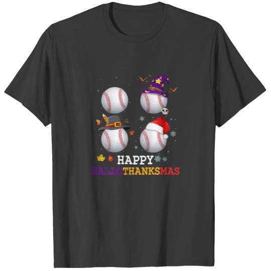Baseball Happy Hallothanksmas Halloween Thanksgivi T-shirt