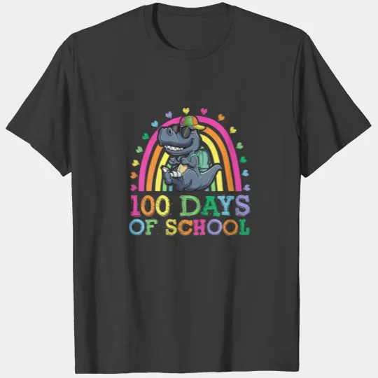 T Rex 100 Days Of School Rainbow Dinosaur , Kids B T-shirt