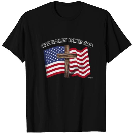 One Nation Under God with rugged cross and US flag T-shirt