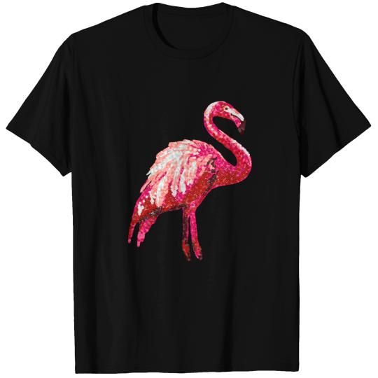 Faux Sequin Printed Tropical Flamingo Bird T-shirt