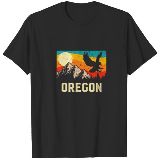 Oregon Nature Wild Eagle Retro Sunset Hiking T-shirt