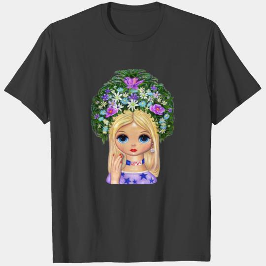 Lady Head Vase Love 1960s Blythe Flower Child T-shirt