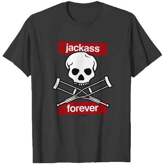 Jackass Forever Red Skull And Crutches Warning Log T-shirt
