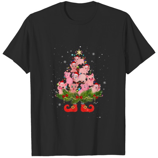 Discover Pigs Christmas Tree Lights Funny Santa Hat Lover T-shirt