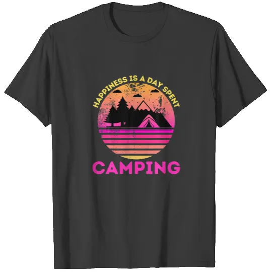 Happiness Is A Day Spent Camping Girls Pink Campin T-shirt