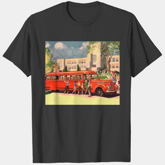 Retro Vintage Kitsch 50s School Kid Red School Bus T-shirt