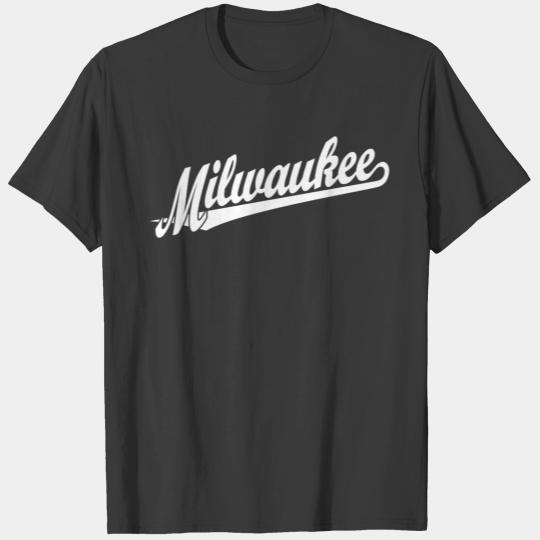 Milwaukee script logo in white T-shirt