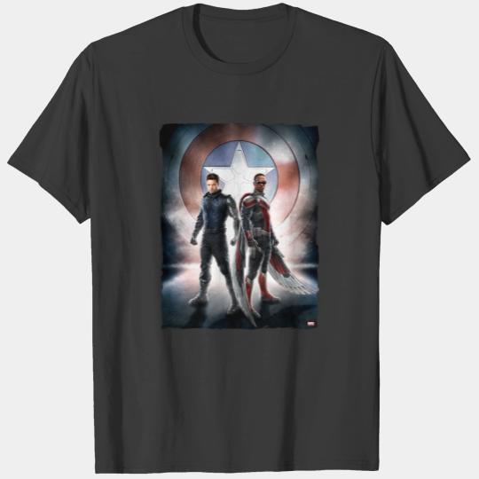 Winter Soldier & The Falcon in Front of Shield T-shirt