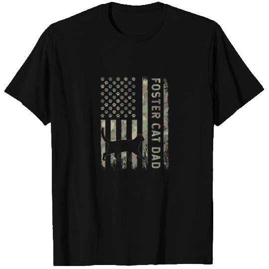Foster Cat Rescue Dad Camo USA Flag T-shirt