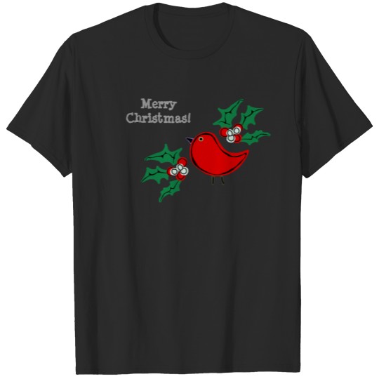 Merry Christmas Retro Bird and Holly Plus Size T-shirt