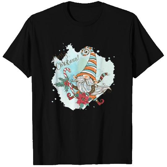 Watercolor Elf Poinsettia Candy Cane T-shirt