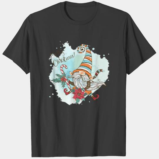 Watercolor Elf Poinsettia Candy Cane T-shirt