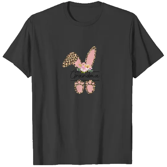 Leopard Floral Grandma Easter With Bunny Ear Happy T-shirt
