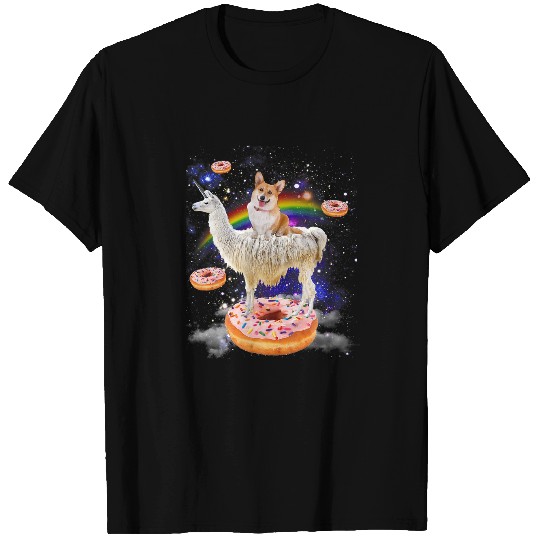Space Corgi Riding Llama and Donuts Galaxy Funny C T-shirt
