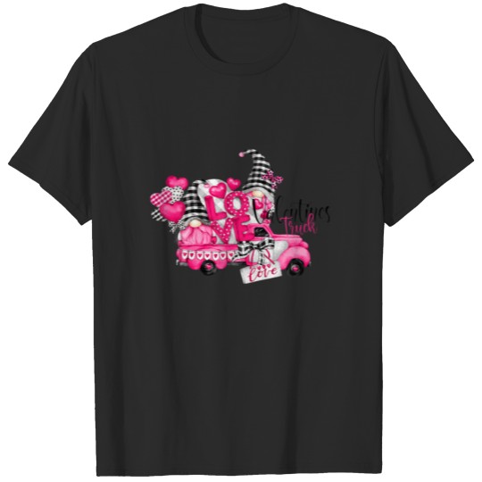 Valentines Truck Love Gnomes Gift For Couple Valen T-shirt