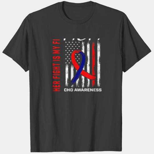 Her Fight CHD Awareness Mom American Flag Graphic T-shirt