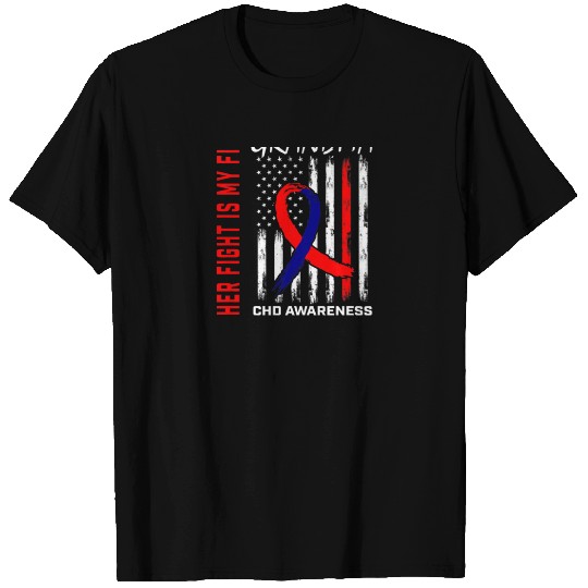 Her Fight CHD Awareness Grandma American Flag Back T-shirt