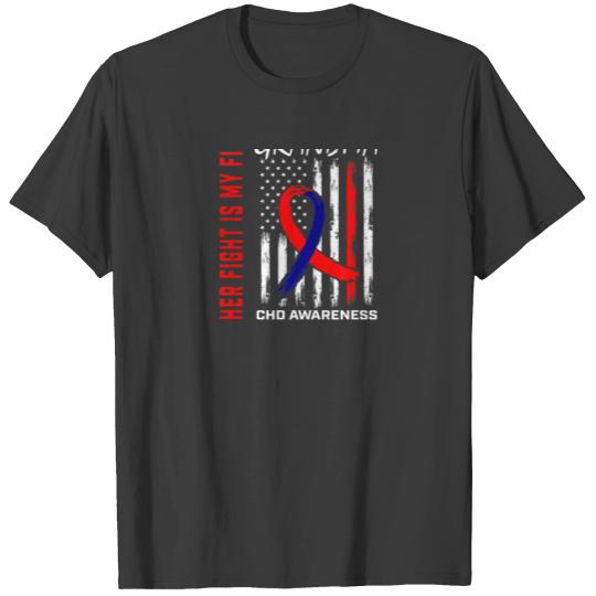 Her Fight CHD Awareness Grandma American Flag Back T-shirt