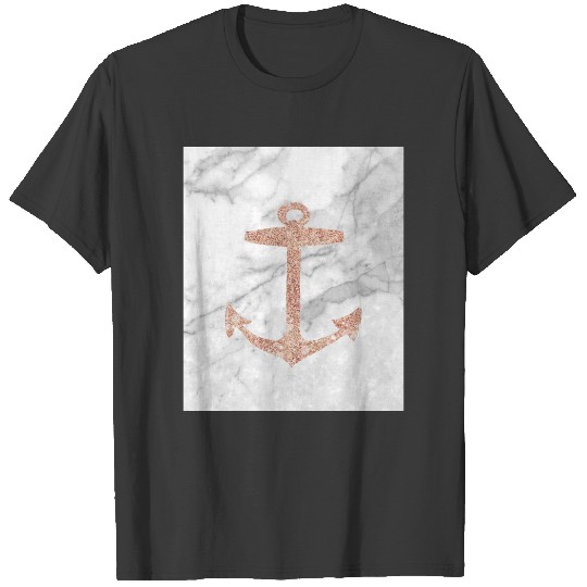 beach chic rose gold anchor white marble T-shirt