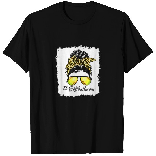 Bleached Softball Mom Life Leopard Messy Bun Mothe T-shirt