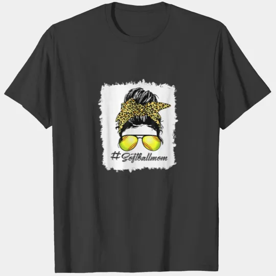 Bleached Softball Mom Life Leopard Messy Bun Mothe T-shirt