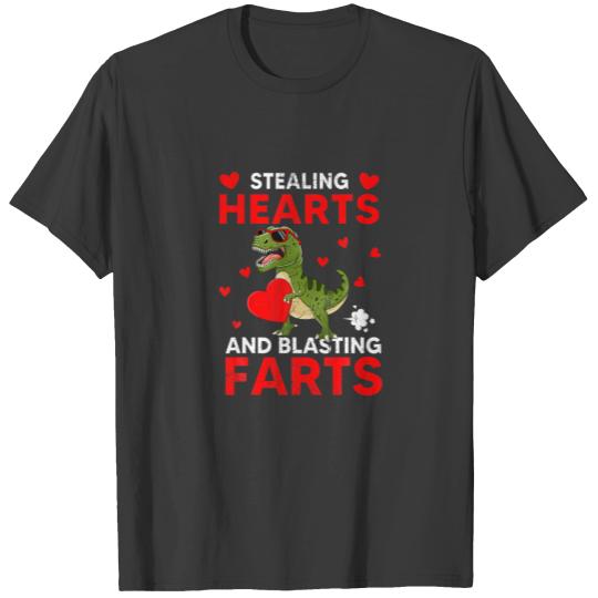 Valentines Kids Dinosaur Stealing Hearts And Blast T-shirt