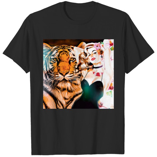tiger and pin up T-shirt