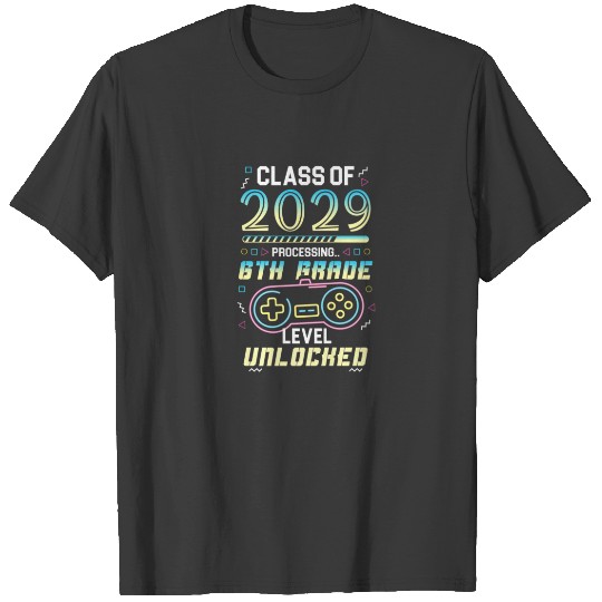 Class Of 2029 Gaming 6Th Grade Level Unlocked Back T-shirt