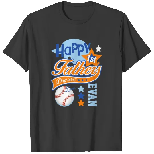 Baby Boy First Fathers Day Baseball  Navy T-shirt