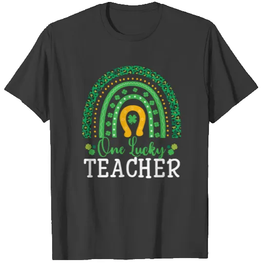 One Lucky Teacher Leopard Shamrock Rainbow St Patr T-shirt