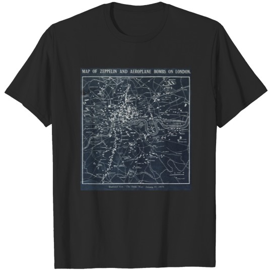 Discover Map of Zeppelin and aeroplane bombs on London T-shirt